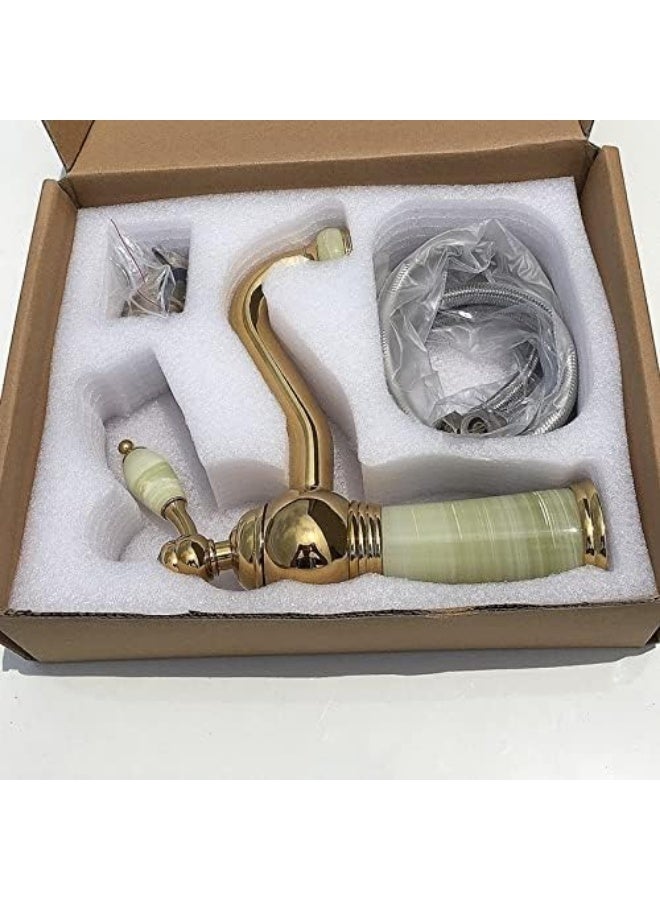 واي دي صنبور حوض فاخر ذو مقبض واحد بتصميم رخامي، خلاط حوض يُثبّت على سطح الحوض، مصنوع من النحاس الصلب، صنبور حوض عالي القوس لحوض الغسيل على سطح الطاولة. - Image 2